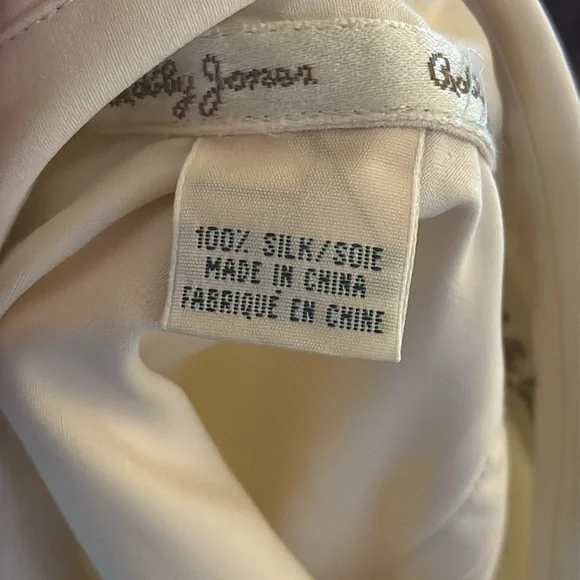 Vintage 100% Silk Ivory Button Down - Size L - Picture 7 of 7